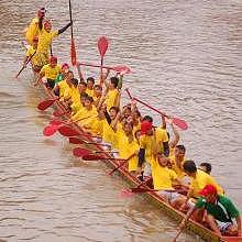 Boat race in Luang Prabang during the rainy season
