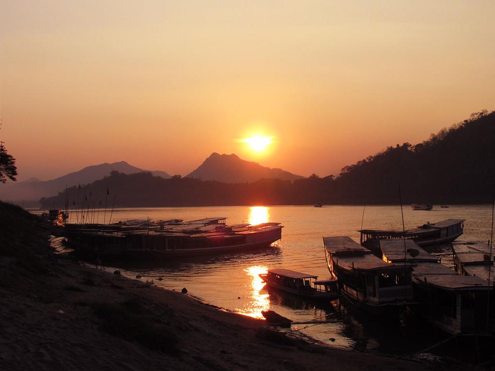Sunset time in Luang Prabang on the Mekong River