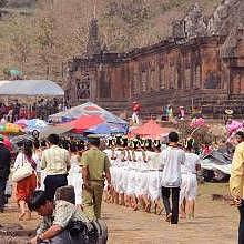 During Vat Phou Festival, traditional processions