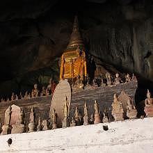 Pak Ou caves, Buddha statues in stone, in wood