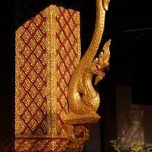 Wooden nagas in Wat Ho Xieng