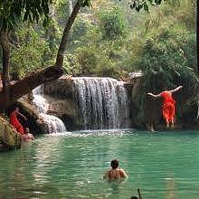 Monks at Kuang Si Waterfalls