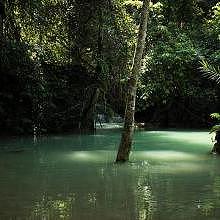 Climbing on the top of Kuang Si waterfalls where source